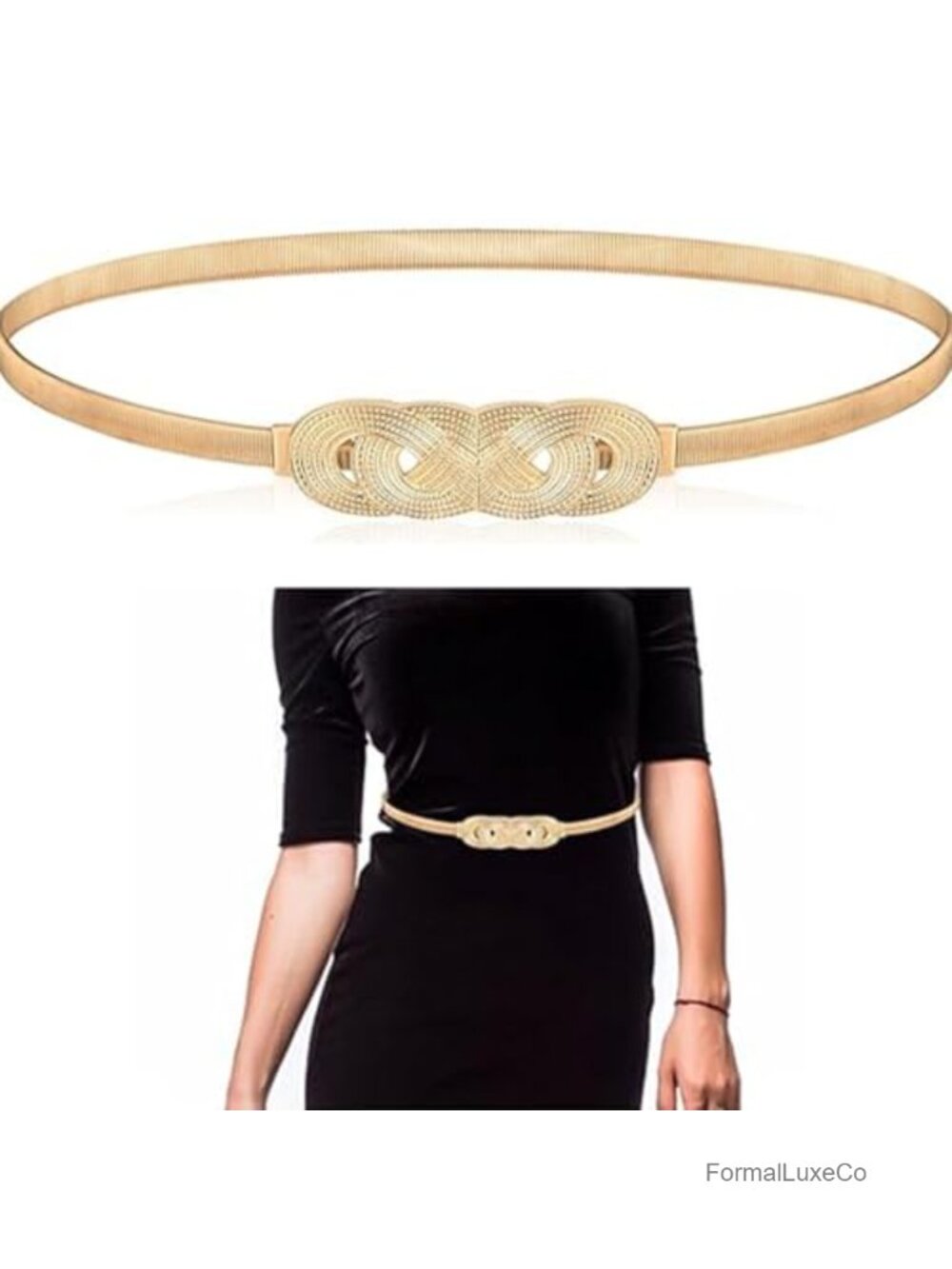 Women's Stretch Elastic Skinny Metal Belt with Geometric Buckle for Dresses